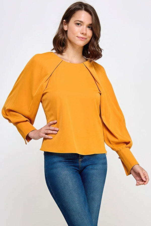 Raglan Long Sleeve Top With Back Neck Tie - Women's top - SmartBuyApparel