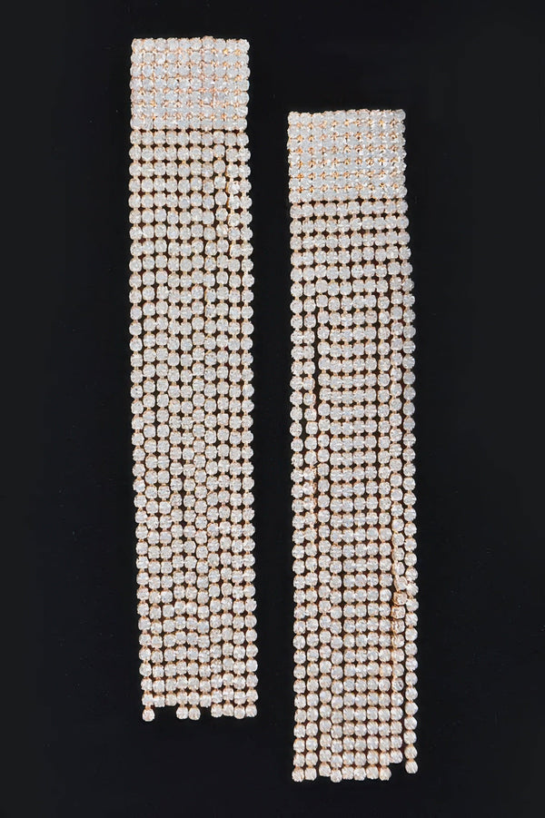 Rhinestone Curtain Drop Earrings - | SmartBuyApparel