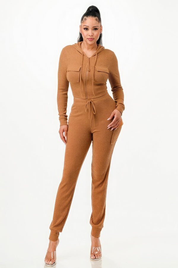 Rib Cargo Hoodie Set - Hoodie - SmartBuyApparel
