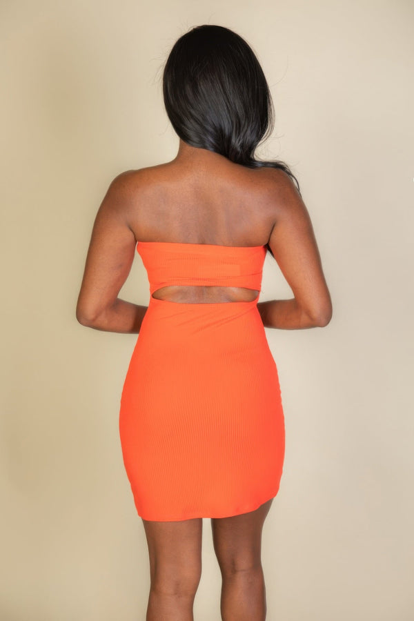 Ribbed Bandeau Cut Out Back Mini Bodycon Dress - Dress - SmartBuyApparel