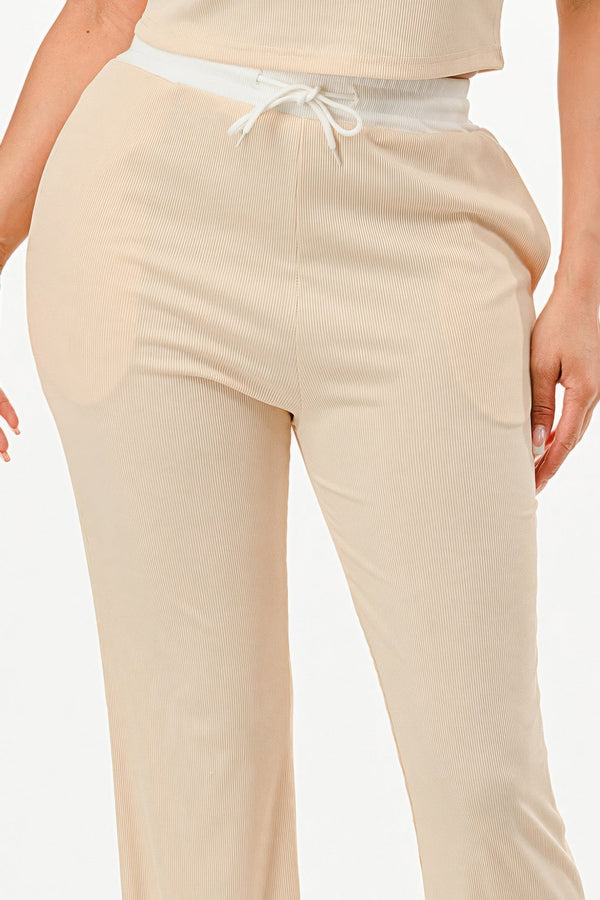Ribbed Contrast Binding Top And Pants Set - Set - SmartBuyApparel