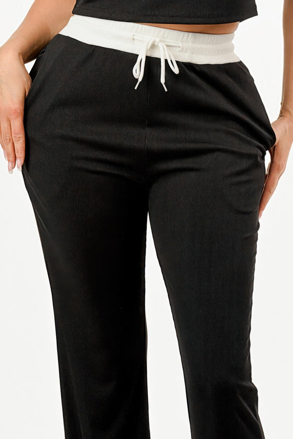 Ribbed Contrast Binding Top And Pants Set - Set - SmartBuyApparel