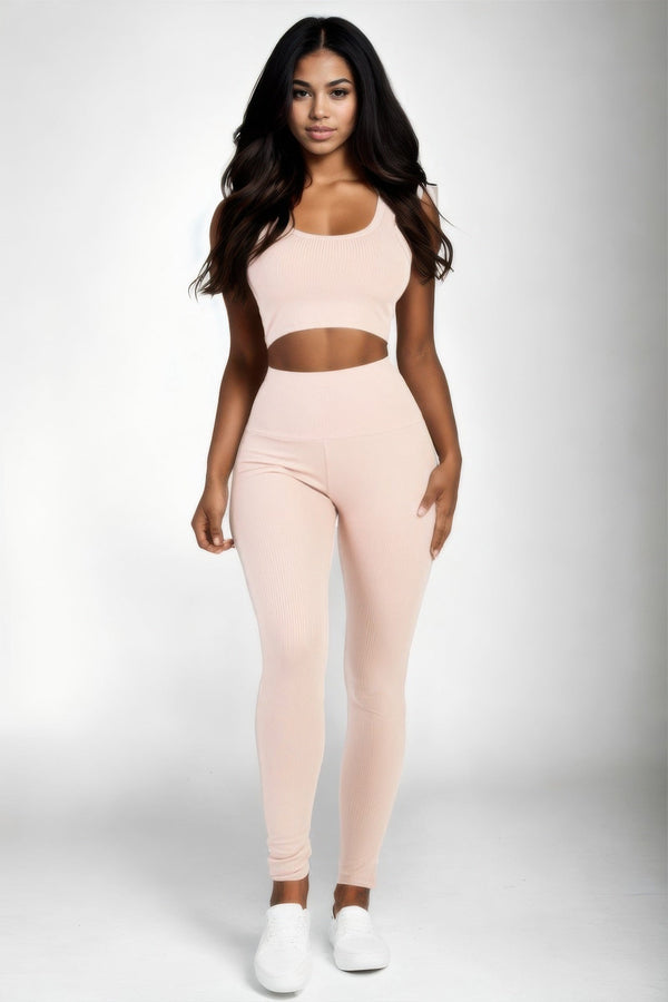 Ribbed Crop Top & Leggings Set - Women's set - SmartBuyApparel