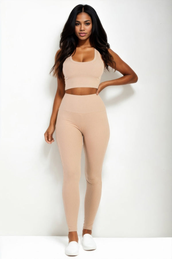 Ribbed Crop Top & Leggings Set - Women's set - SmartBuyApparel