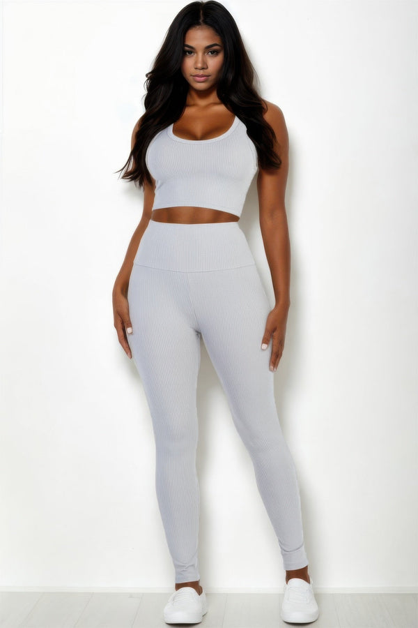 Ribbed Crop Top & Leggings Set - Women's set - SmartBuyApparel