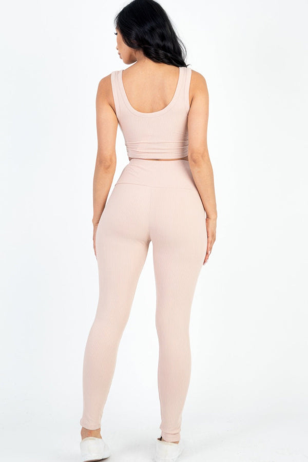 Ribbed Crop Top & Leggings Set - Women's set - SmartBuyApparel