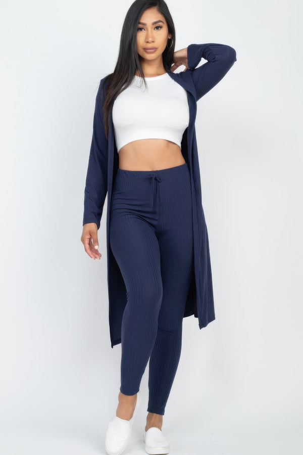 Ribbed Long Cardigan & Leggings Set - Women's set - SmartBuyApparel