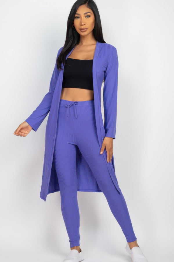 Ribbed Long Cardigan & Leggings Set - Women's set - SmartBuyApparel