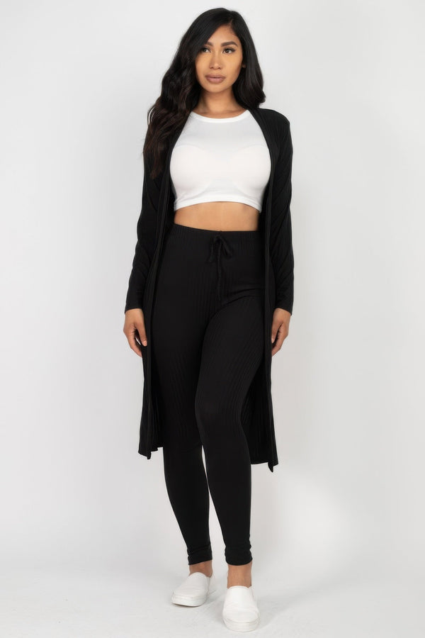 Ribbed Long Cardigan & Leggings Set - Women's set - SmartBuyApparel