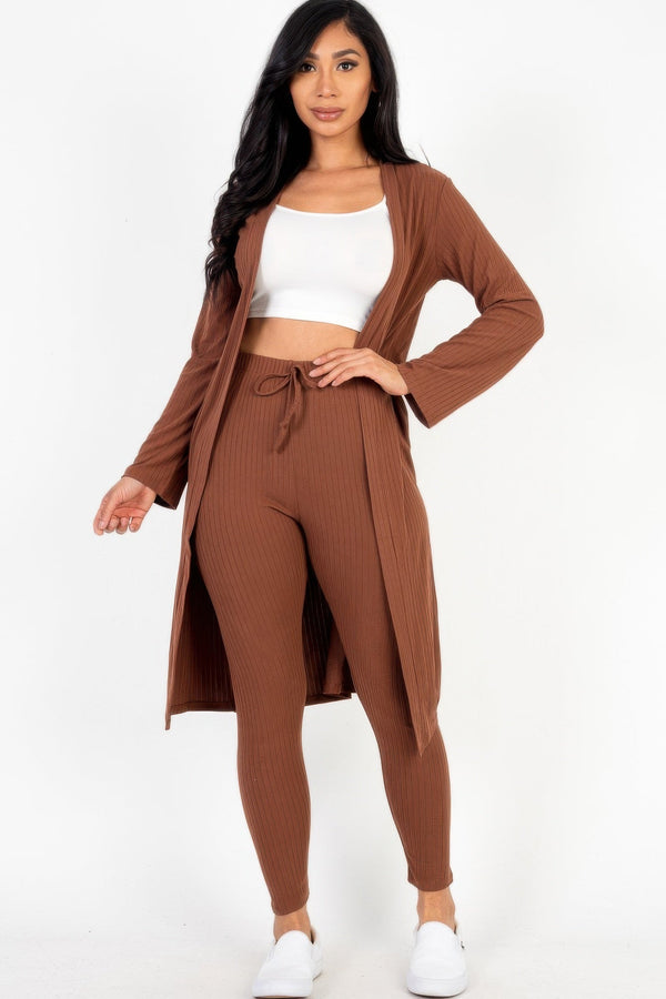 Ribbed Long Cardigan & Leggings Set - Women's set - SmartBuyApparel