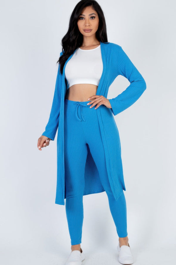 Ribbed Long Cardigan & Leggings Set - Women's set - SmartBuyApparel