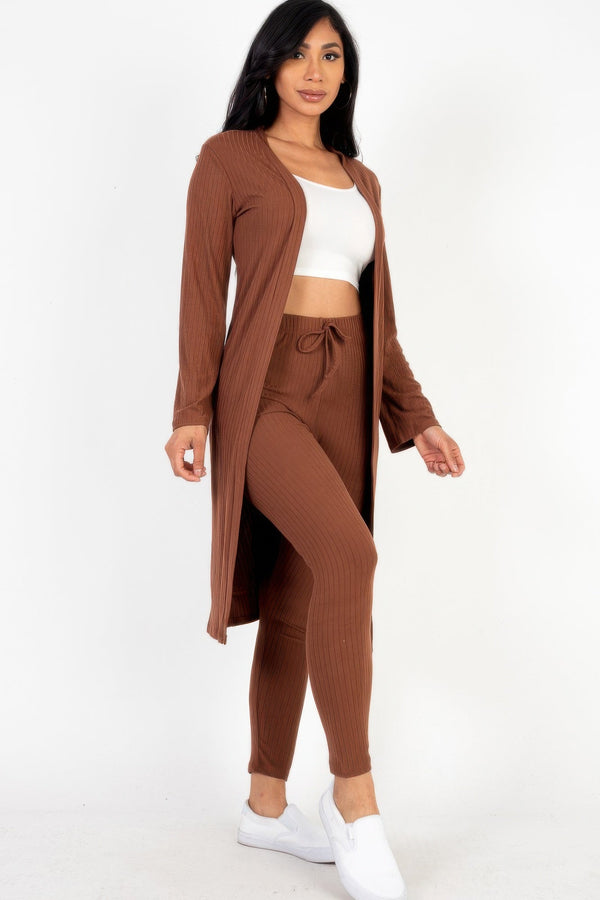 Ribbed Long Cardigan & Leggings Set - Women's set - SmartBuyApparel