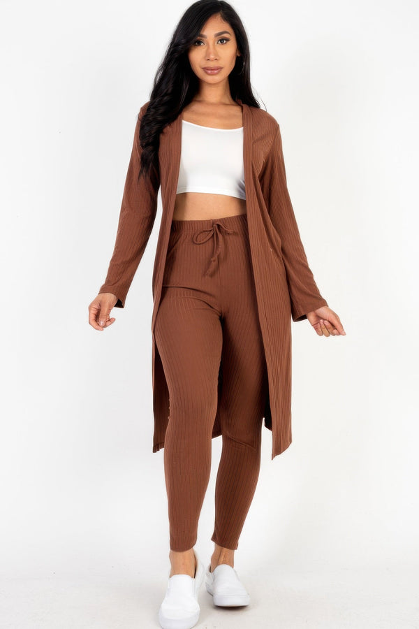 Ribbed Long Cardigan & Leggings Set - Women's set - SmartBuyApparel