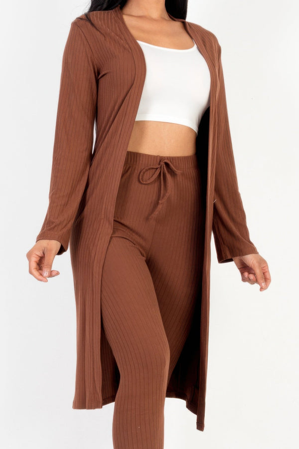Ribbed Long Cardigan & Leggings Set - Women's set - SmartBuyApparel