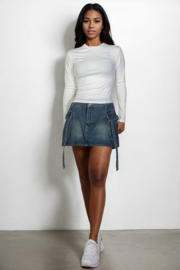 Ribbed Round Neck Long Sleeve Top - Women's top - SmartBuyApparel