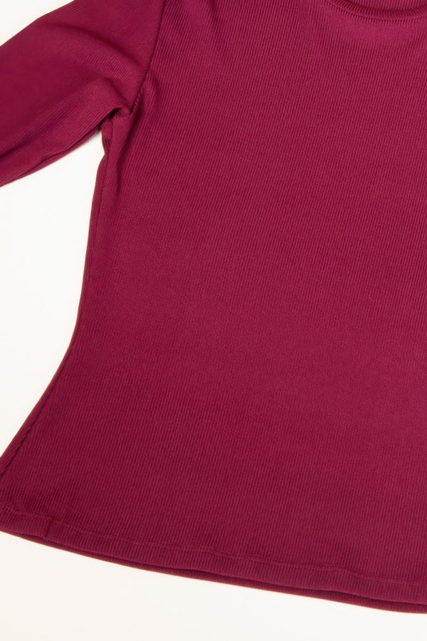 Ribbed Round Neck Long Sleeve Top - Women's top - SmartBuyApparel
