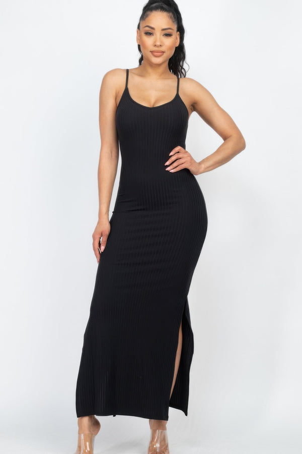 Ribbed Side Slit Long Cami Dress - Dress - SmartBuyApparel