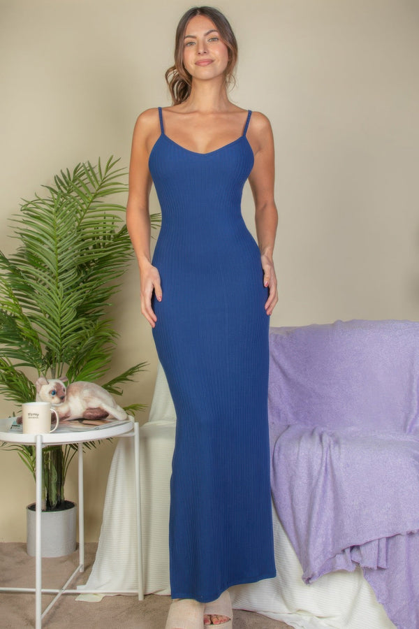 Ribbed Side Slit Long Cami Dress - Dress - SmartBuyApparel