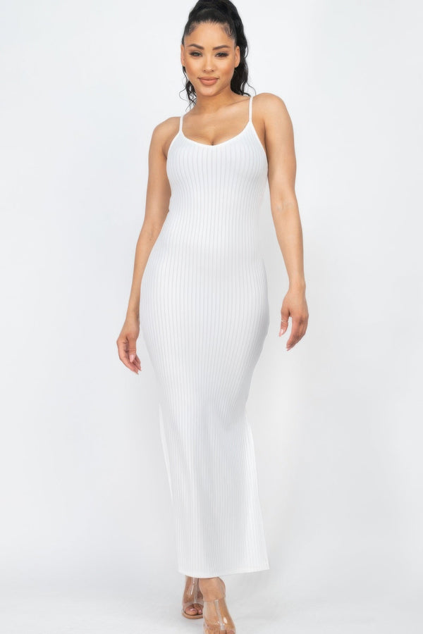 Ribbed Side Slit Long Cami Dress - Dress - SmartBuyApparel