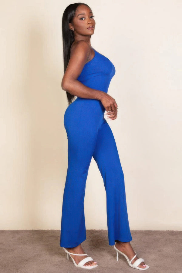 Ribbed sleeveless wide leg jumpsuit - Jumpsuit - SmartBuyApparel