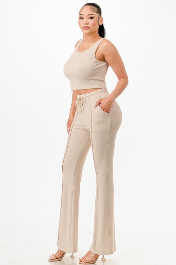 Ribbed Tank Top And Pant Set - | SmartBuyApparel