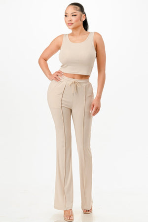 Ribbed Tank Top And Pant Set - | SmartBuyApparel