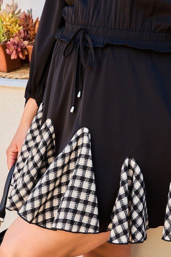 Round Neck 3/4 Bubble Sleeve Gingham Ruffle Romper - Romper - SmartBuyApparel