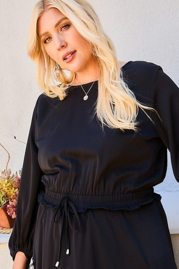 Round Neck 3/4 Bubble Sleeve Gingham Ruffle Romper - Romper - SmartBuyApparel