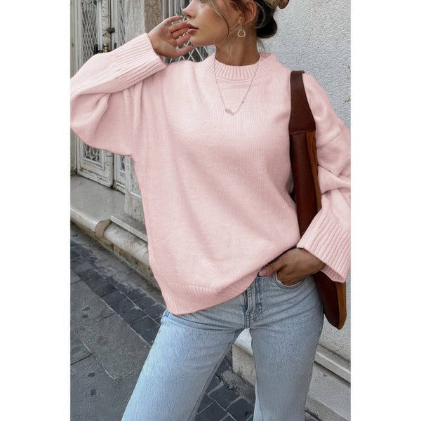 Round Neck Long Sleeve Knitted Loose Sweater - Women's sweater - SmartBuyApparel