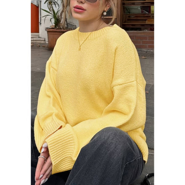 Round Neck Long Sleeve Knitted Loose Sweater - Women's sweater - SmartBuyApparel