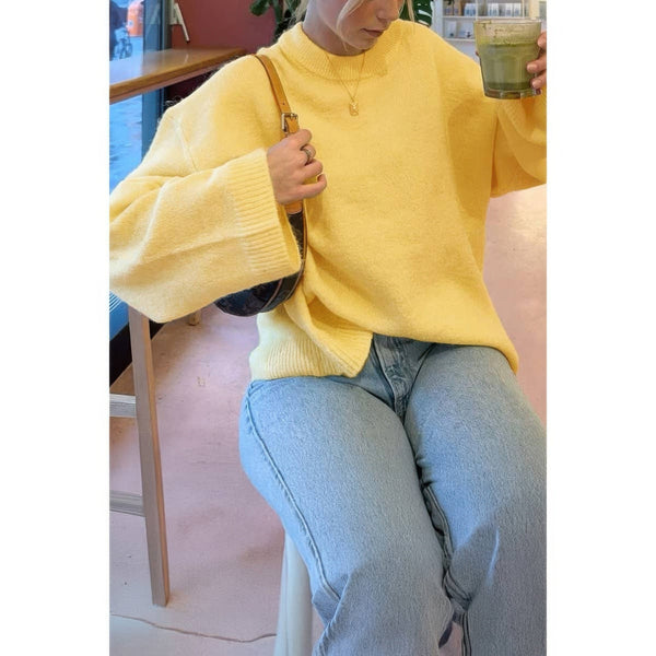 Round Neck Long Sleeve Knitted Loose Sweater - Women's sweater - SmartBuyApparel