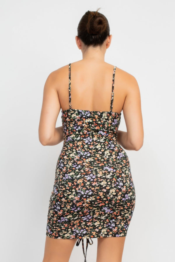 Ruched Floral Cami Dress - Dress - SmartBuyApparel