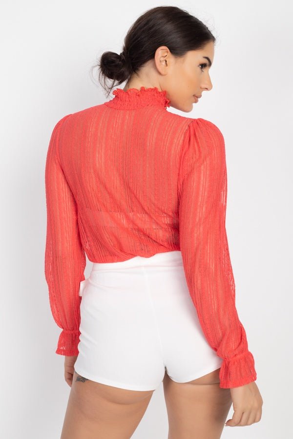 Ruffle Mock Neck Lace Top - Women's top - SmartBuyApparel