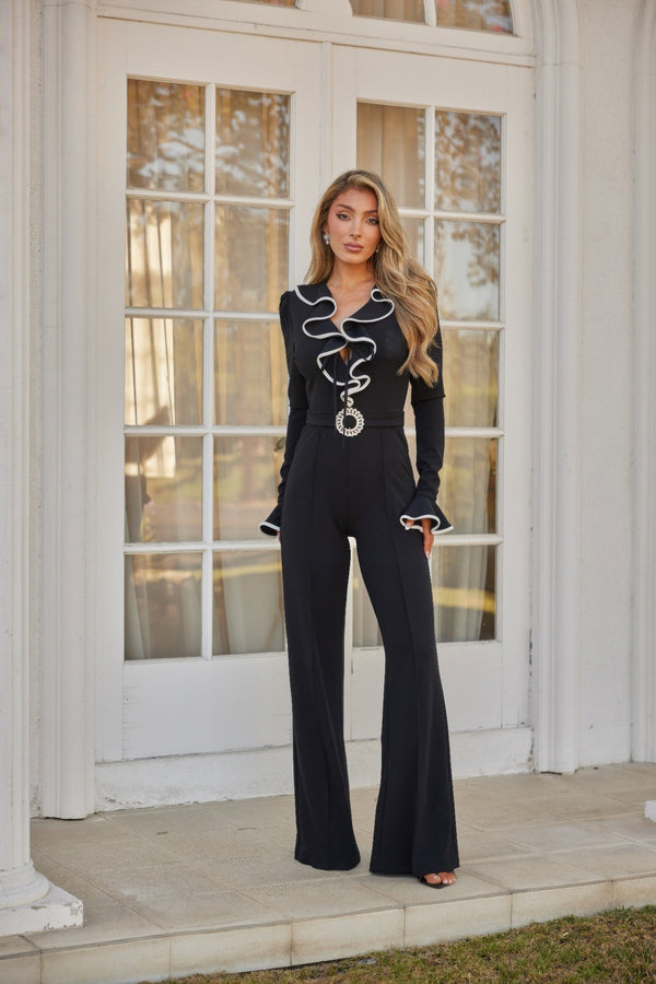 Ruffle Pattern Long Sleeve Jumpsuit - Jumpsuit - SmartBuyApparel