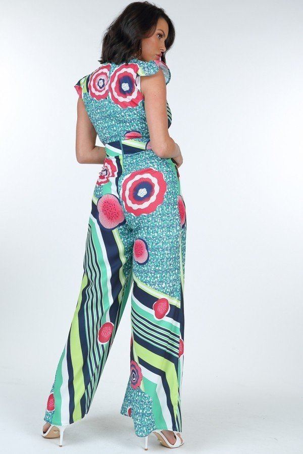 Ruffle Sleeve Surplice Jumpsuit - Jumpsuit - SmartBuyApparel