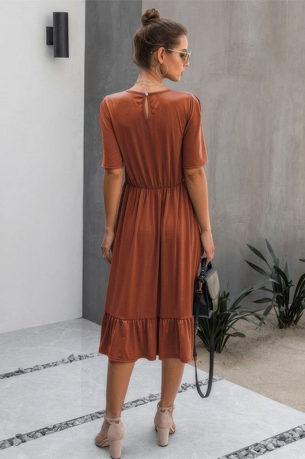 Ruffled Lace Midi Swing Dress - | SmartBuyApparel