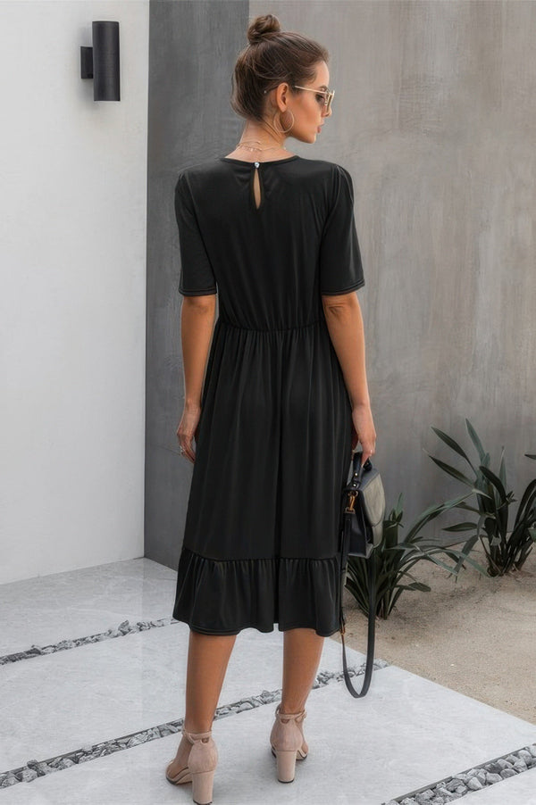 Ruffled Lace Midi Swing Dress - | SmartBuyApparel