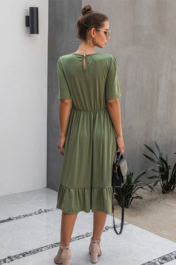 Ruffled Lace Midi Swing Dress - | SmartBuyApparel