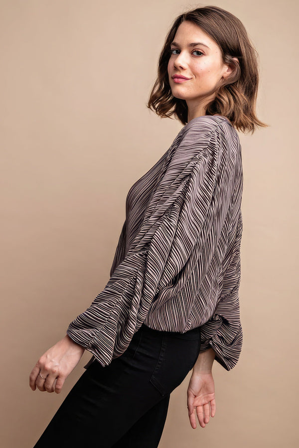 Satin Pleated Drawstring Top With Snap Button - Women's top - SmartBuyApparel