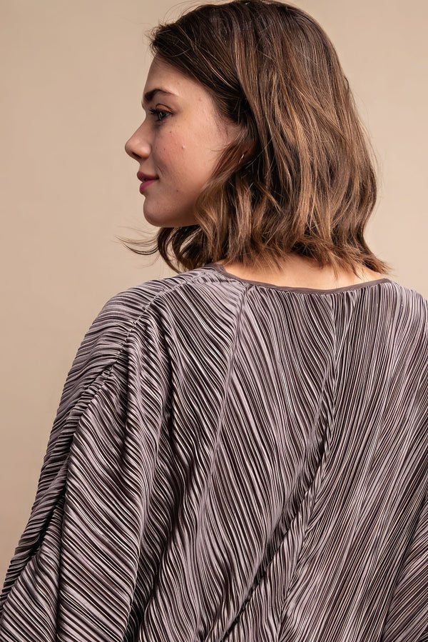 Satin Pleated Drawstring Top With Snap Button - Women's top - SmartBuyApparel