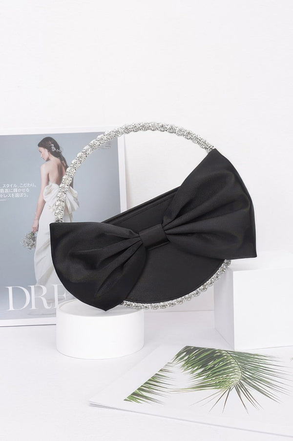 Satin Ribbon Round Rhinestone Metal Clutch - | SmartBuyApparel