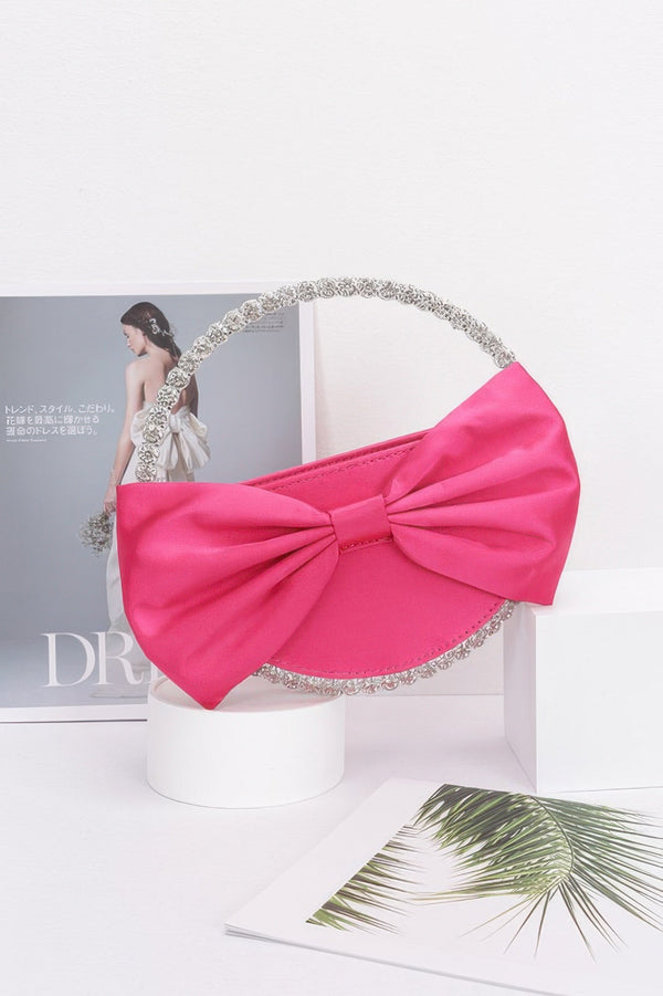 Satin Ribbon Round Rhinestone Metal Clutch - | SmartBuyApparel