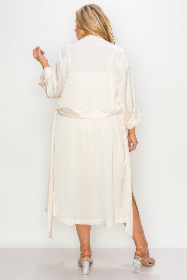 Satin Strap Dress With Self Belt Coat Set - Women's set - SmartBuyApparel