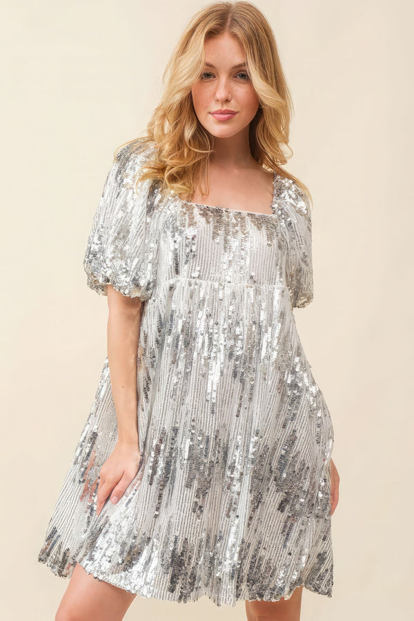 Sequin Babydoll Mini Dress - Dress - SmartBuyApparel