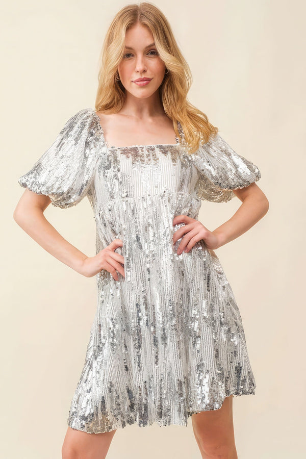 Sequin Babydoll Mini Dress - Dress - SmartBuyApparel