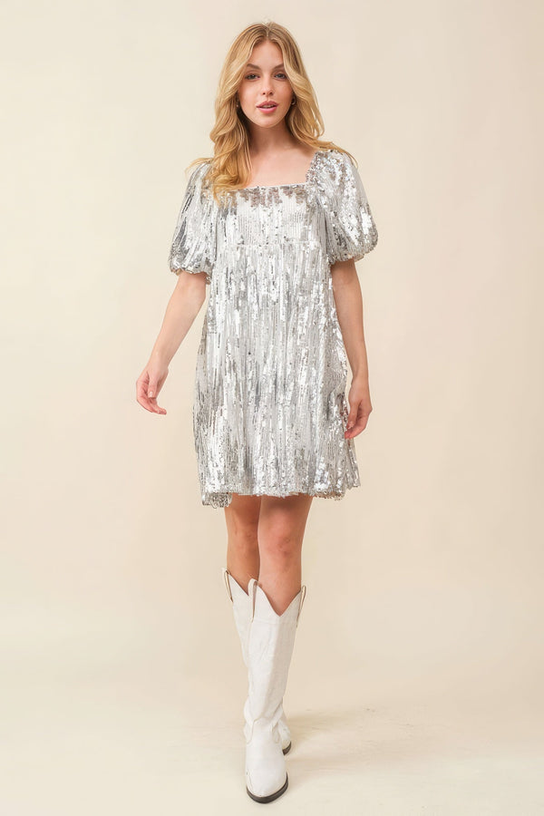 Sequin Babydoll Mini Dress - Dress - SmartBuyApparel