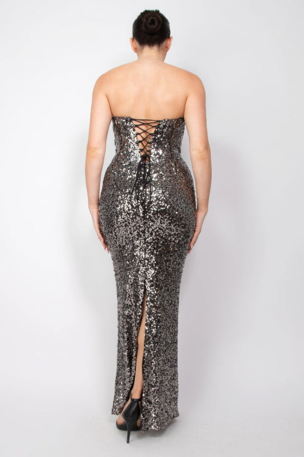 Sequin V - bar Crisscross Tube Dress - | SmartBuyApparel