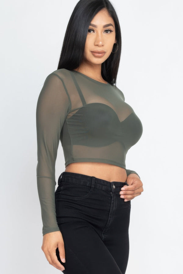 Sexy Sheer Mesh Long Sleeve Crop Top - Top - SmartBuyApparel