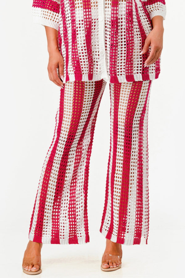 Sheer Stripe Polo Knit Pants Set - Set - SmartBuyApparel