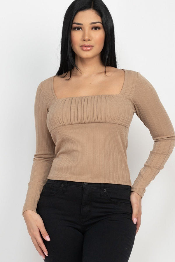 Shirred Square Neck Top - Top - SmartBuyApparel
